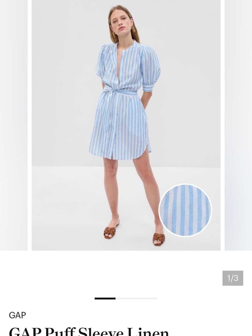 GAP Blue and White Striped Button-Front Belted Dress - Picture 2 of 6